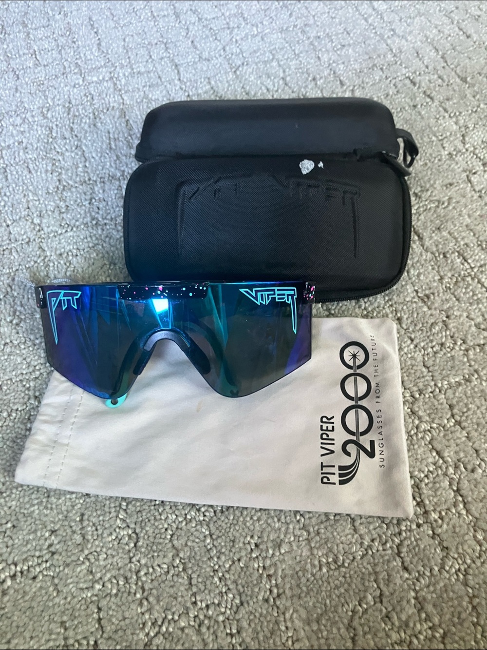 Pit Viper Teal Blue Mirrored Shield Sunglasses with Black Case